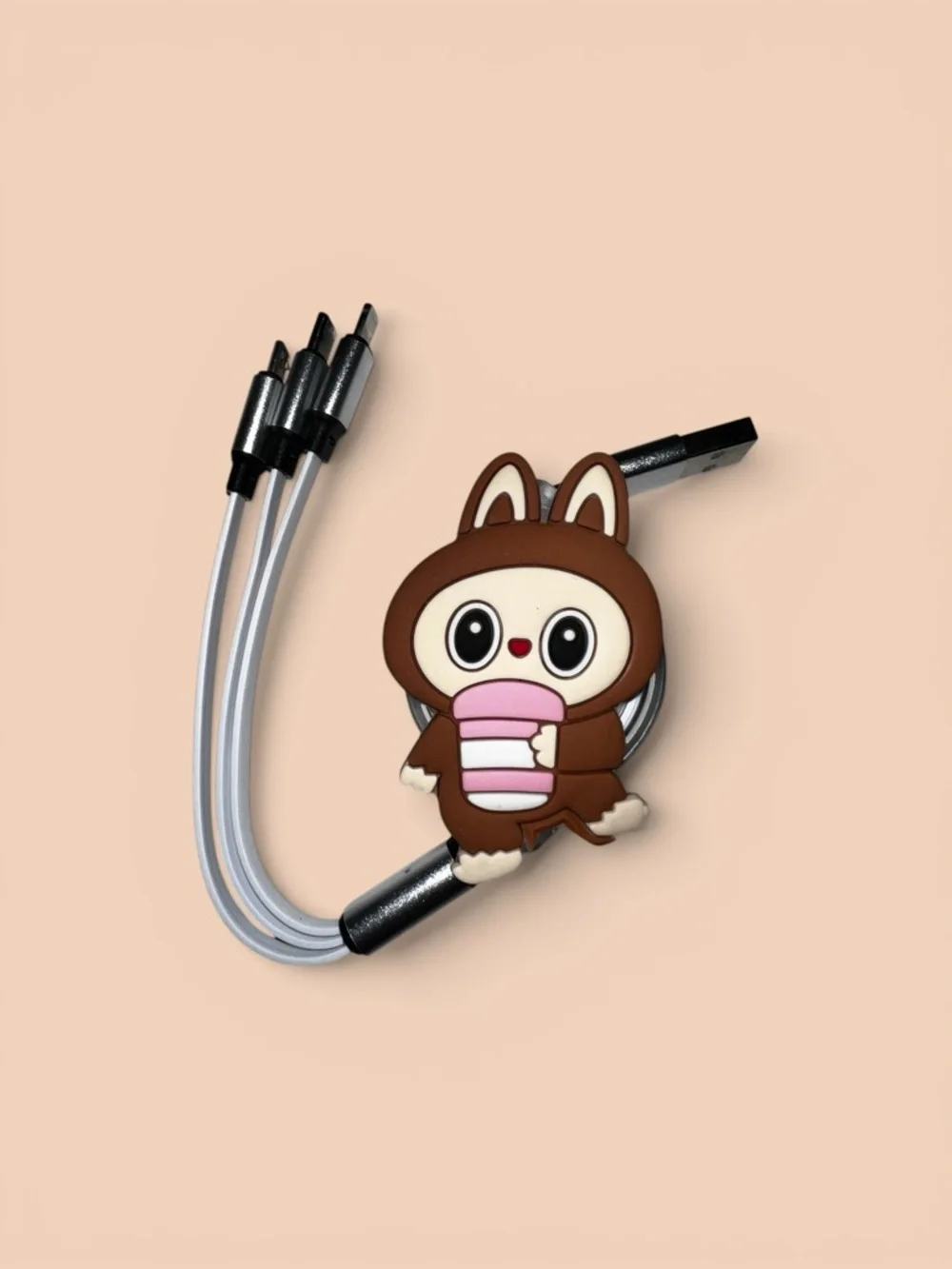 Cute Brown Monster Multi-Device 3 in 1 Charging Cable